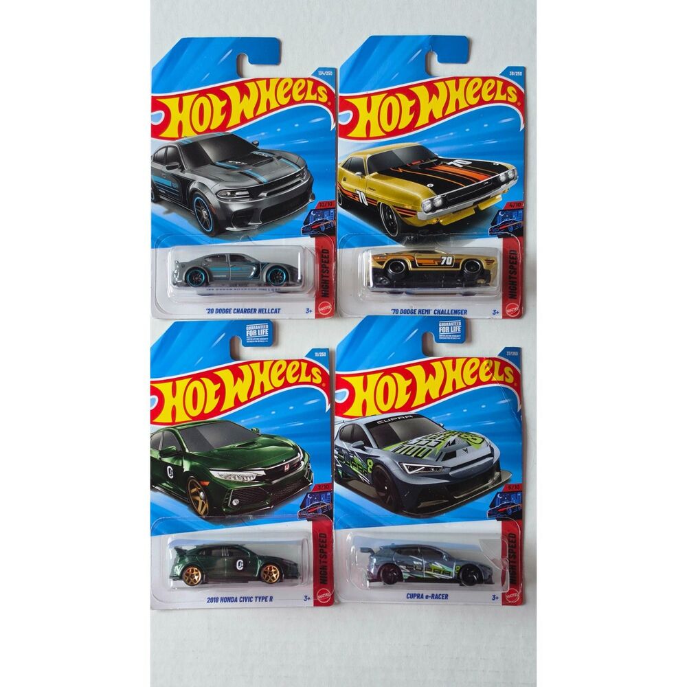 Hot Wheels 4-Car Night Speed & Racing Bundle - Diecast Toy Vehicles - New